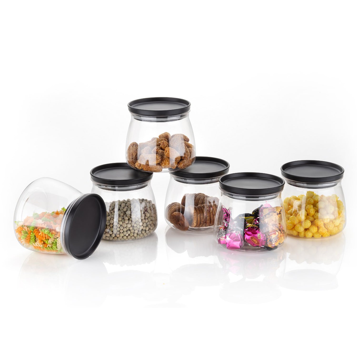 Set of 6 matka-shaped jars with airtight lids Set of 6 matka-shaped jars with airtight lids